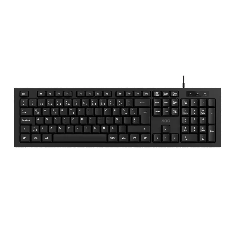 AOC KB130B-38 1,8mt Kablo Uzunluğu Usb Siyah Türkçe Kablolu Standart Klavye,Sessiz yazma