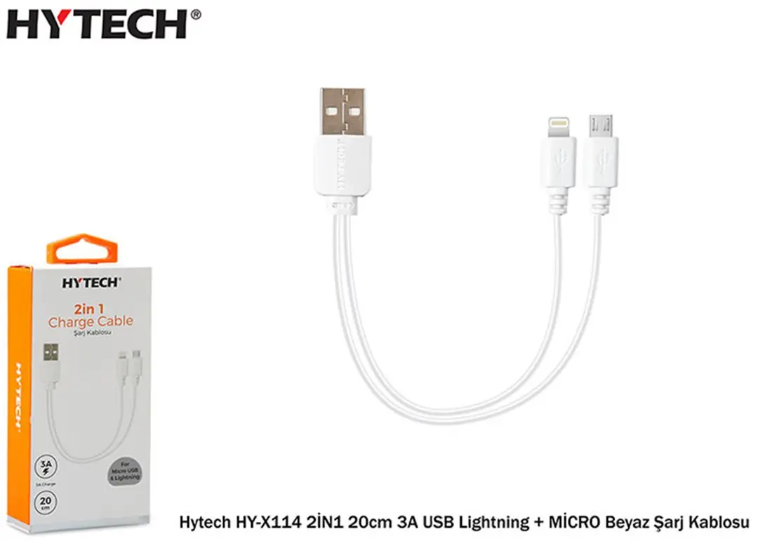 Hytech HY-X114 2İN1 20cm 3A USB Lightning + MİCRO 1