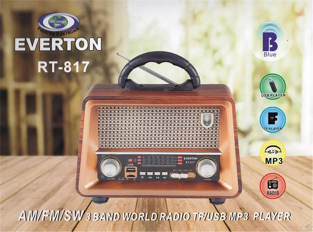 Everton Rt-817  Bluetooth Fm-Usb-Tf-Aux Şarjlı Nostaljik Radyo 1