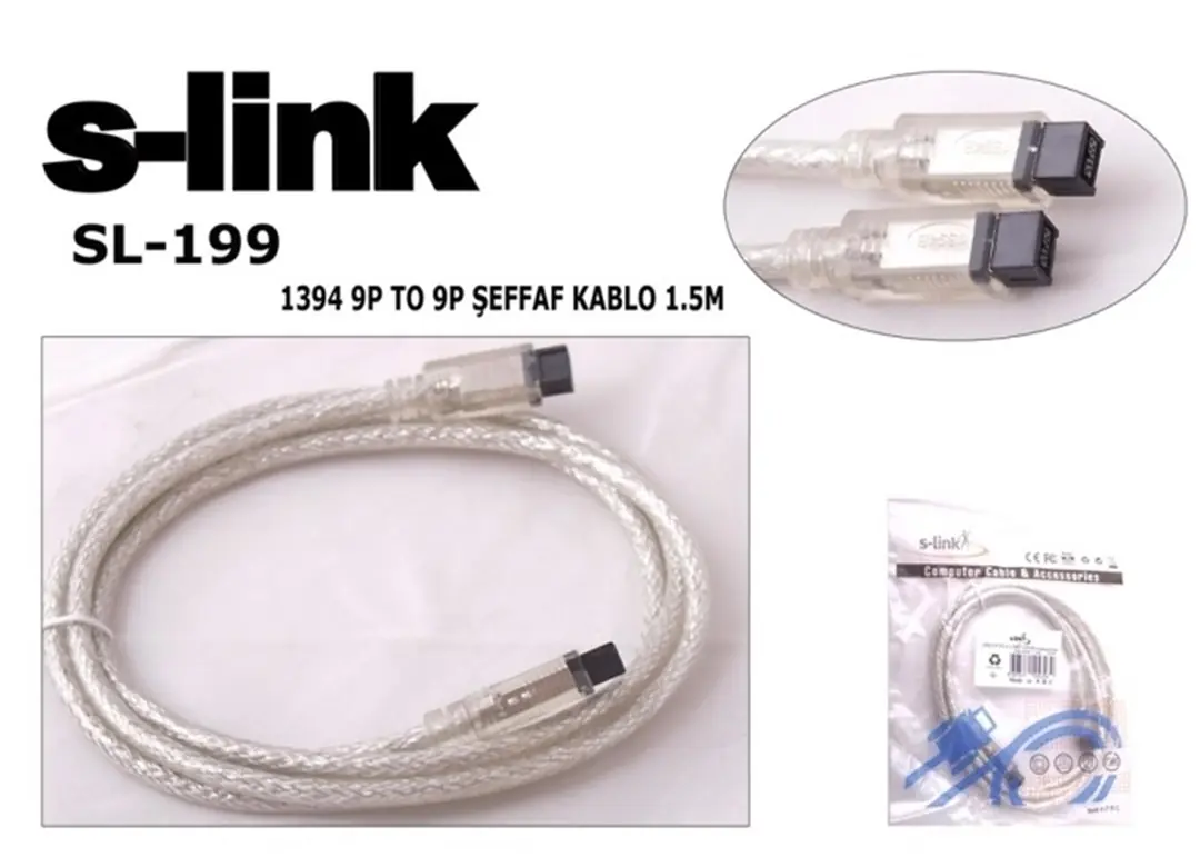 S-link SL-199 9pin To 9pin 1.5mt Firewire Kablo 1