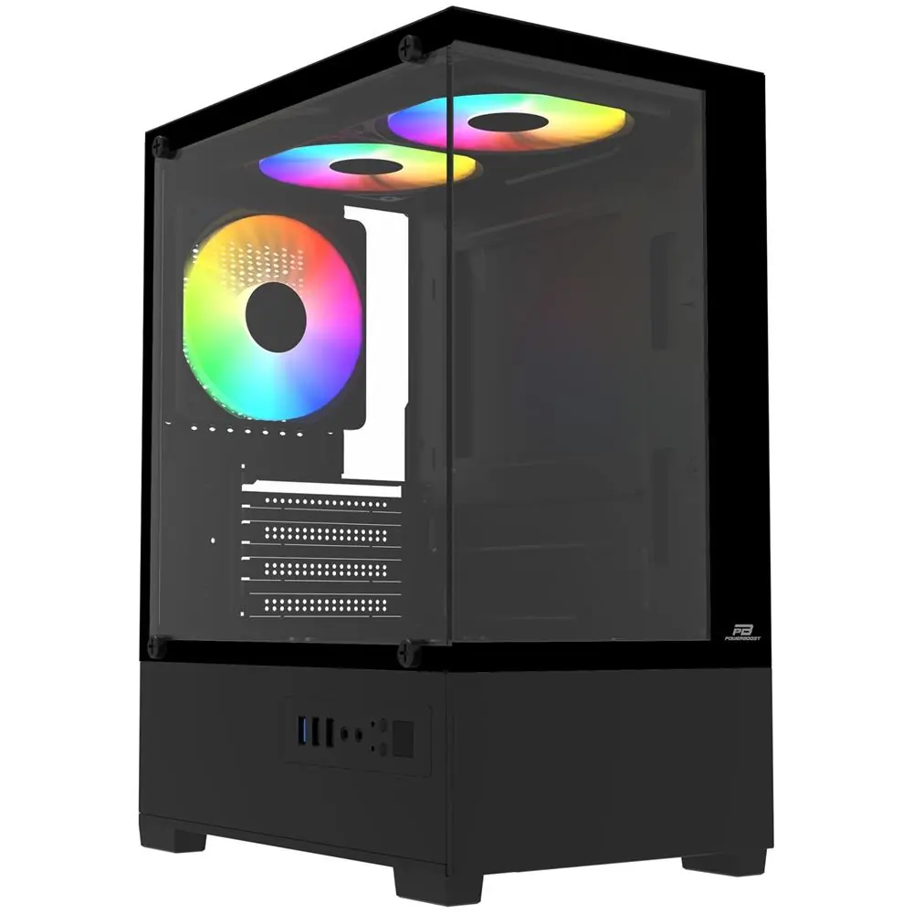 PowerBoost PB-M5001B 500w 3-12cm Rainbow Fanlı USB 3.0 Seaview M-ATX Gaming Siyah Kasa