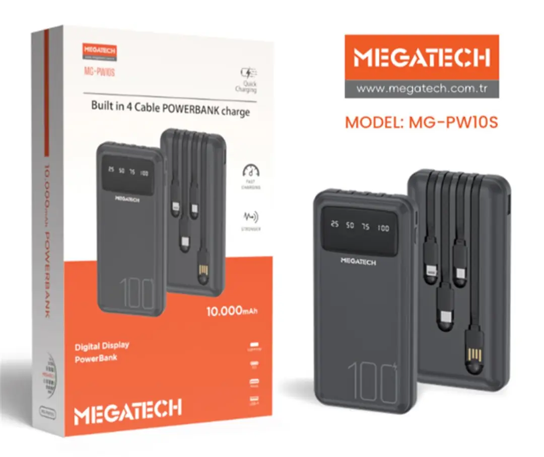 Megatech MG-PW10S 10.000 Mah Siyah Powerbank Digital Gösterge Hızlı Şarj