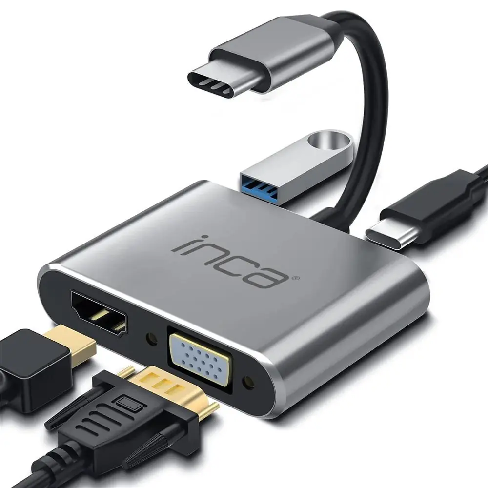 Inca ITPC-06TX USB C 4in1 – HDMI+VGA+USB+Güç Dağıtım Adap 4K@30Hz HDMI Çoklayıcı 100W PD Güçı 1
