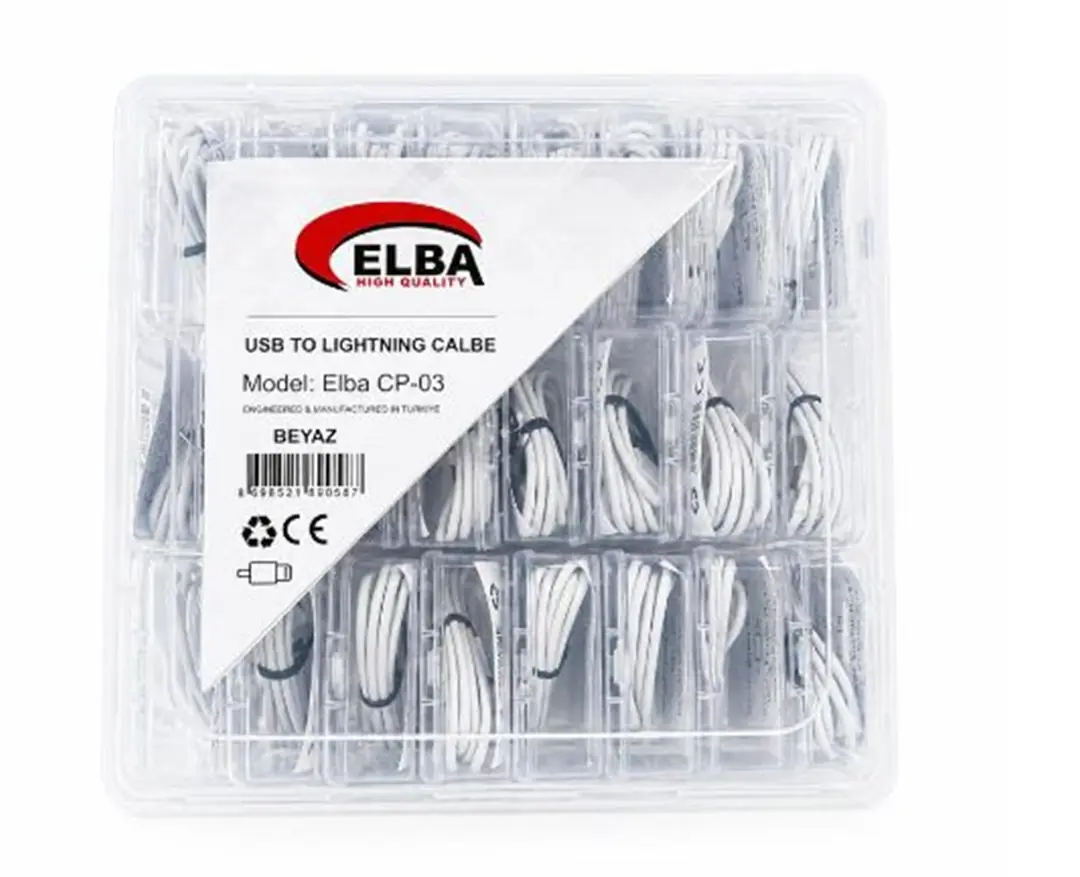 Elba CP-03 Şeffaf Kutulu Usb To Lightning 24lü Beyaz Şarj Kablosu 1
