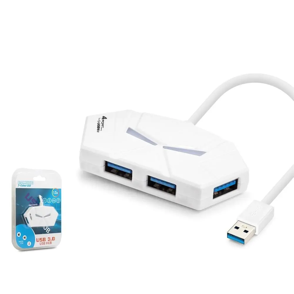 Hadron HDX7051 Gaming USB Hub 3.0 5Gbps 4x USB-A 3.0 7 Renk LED 4 Port Çoklayıcı 120cm Beyaz 1