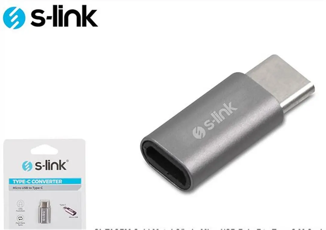 S-link SL-TA25M Gümüş Metal Gövde MicroUSB 5pin F to Type C M Çevirici 1