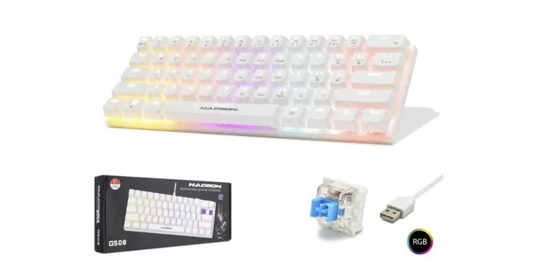 Hadron G508B Kablolu Oyuncu Mini Klavye Mekanik Blue Switch Rgb Q Beyaz