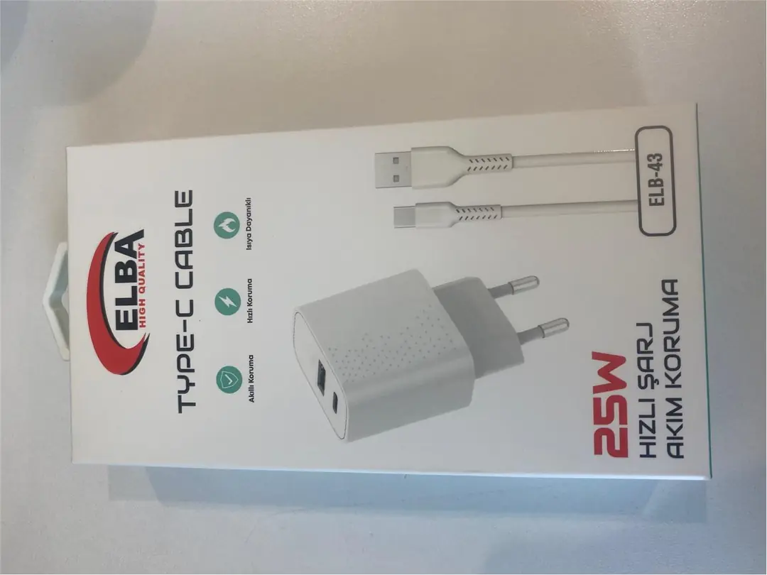 ELBA ELB43 25W 2li USB Başlık TYPE-C Kablolu Set Hızlı Şarj Akım Koruma 1