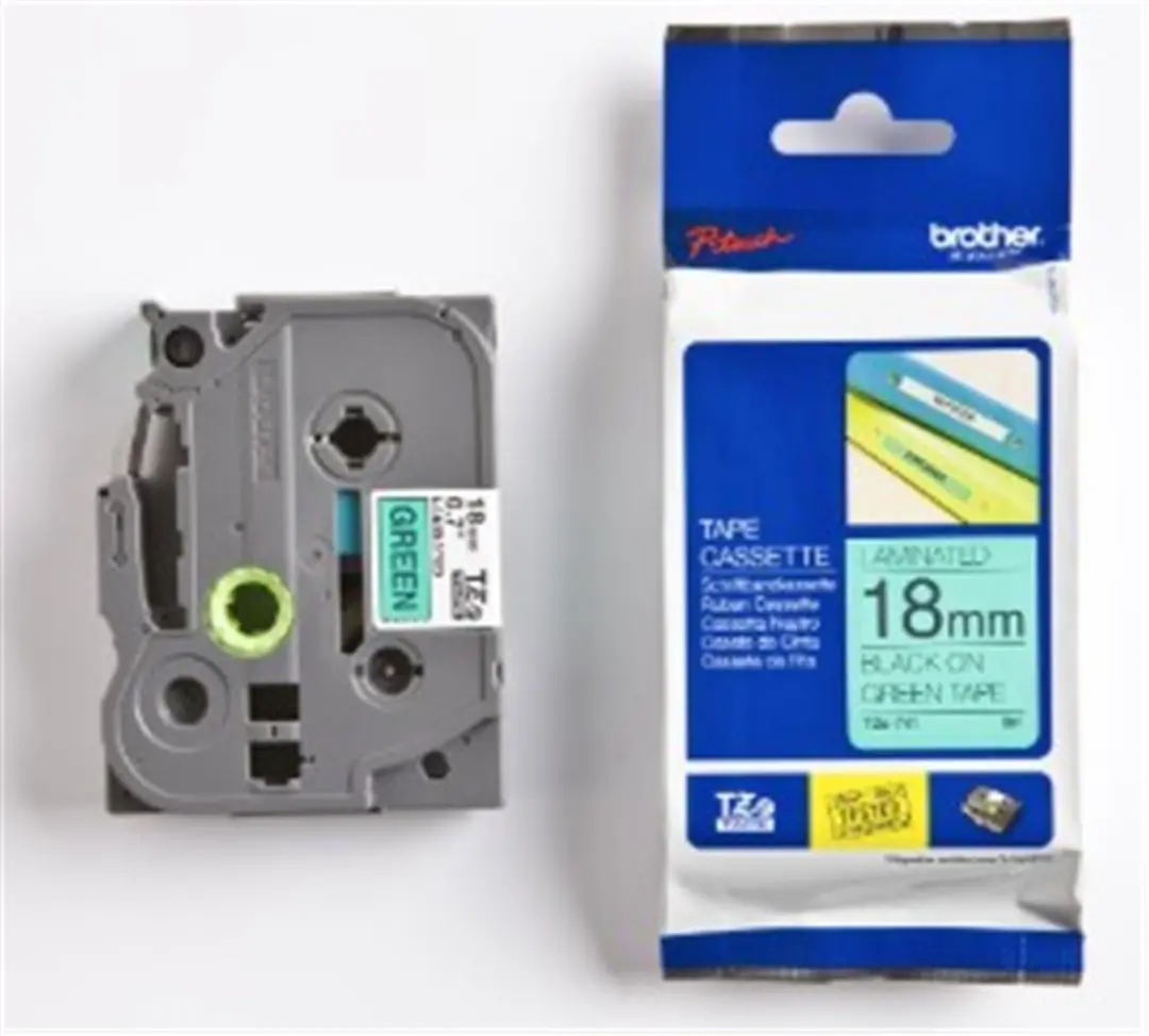 Brother TZE-741 18 mm Yeşil Üzeri Siyah Laminasyonlu Etiket
