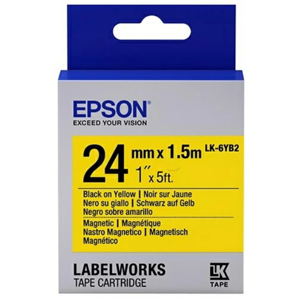 Epson LK-6YB2 Mıknatıslı Sarı Üzeri Siyah 24mm 9Metre Etiket 1