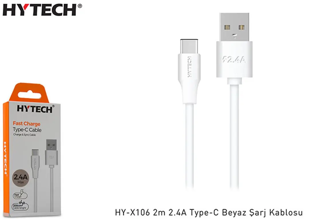 Hytech HY-X106 2m 2.4A Type-C Beyaz Şarj Kablosu 1