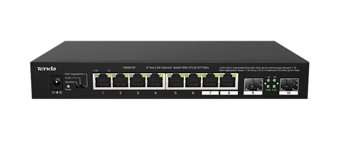 Tenda TEM2010F 8 Port 100-1000-2500 Mbps + 2 Port SFP Switch Çelik Kasa Rack Mount 1