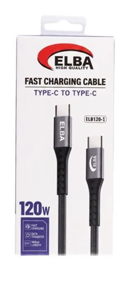 Elba Elb120-1 120w Type-c To Type-c 1Mt Siyah Örgülü  Şarj Kablosu ( Data Veri ) 1