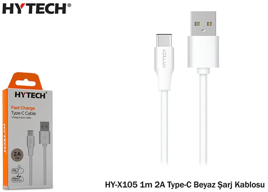 Hytech HY-X105 1m 2A Type-C Beyaz Şarj Kablosu 1