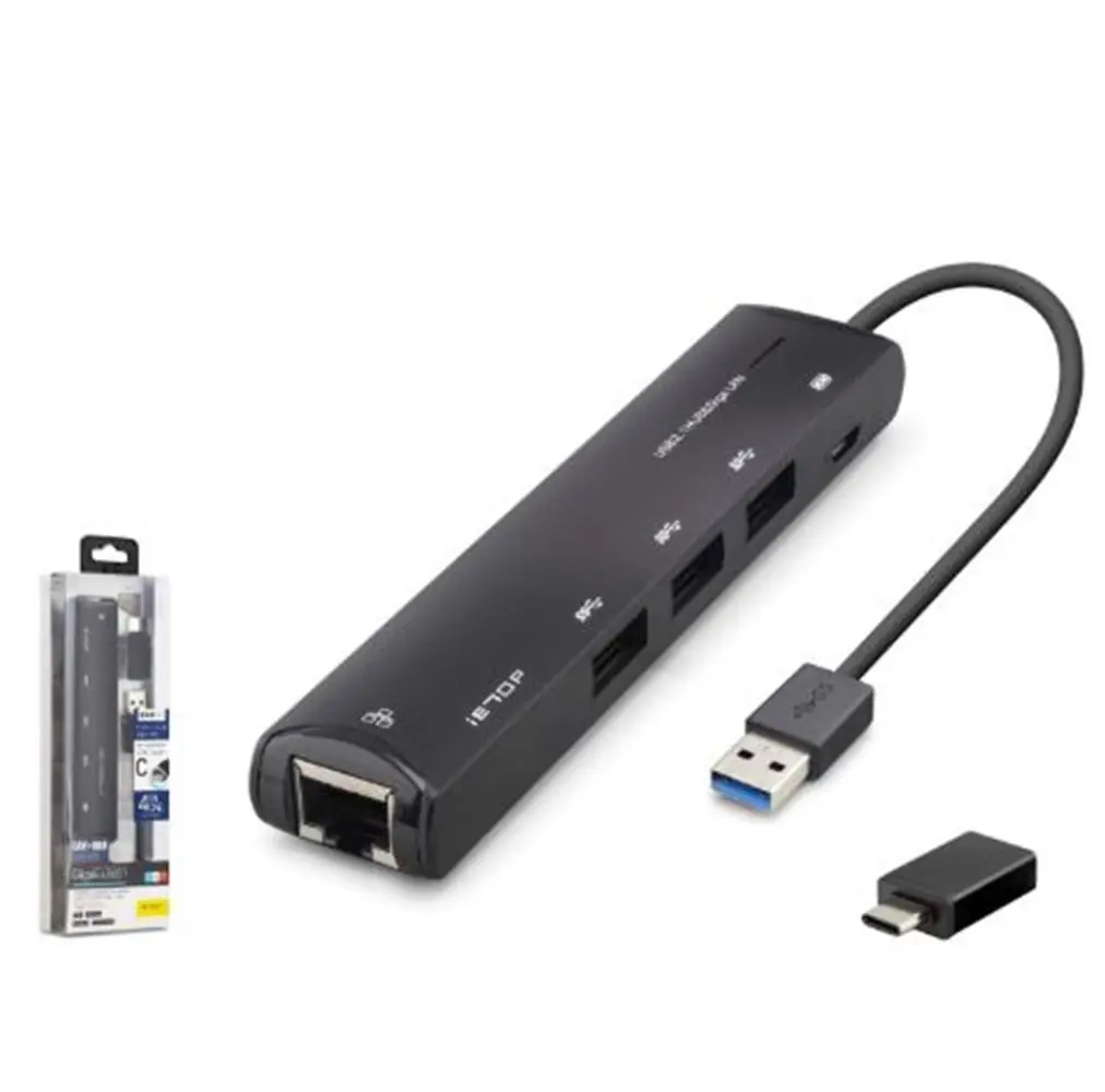 iETOP HDX7897 USB Type-C 3.2 Gen1 Combo Hub Gigabit LAN 4 Port 5 Gbps Siyah