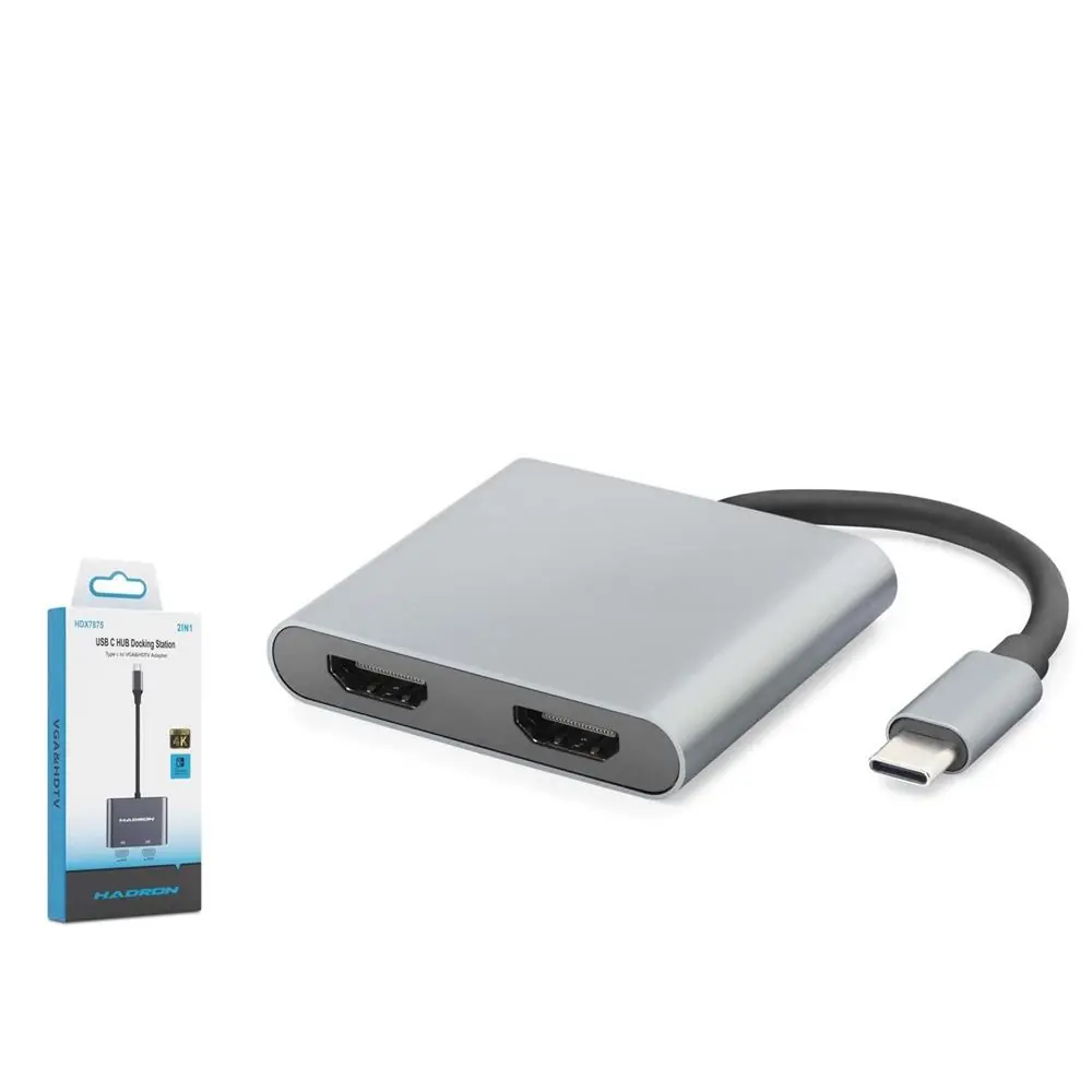 HADRON HDX7875 Type-C to 2x HDMI Dişi Görüntü Dönüştürücü 4K 30 Hz - Gri 1