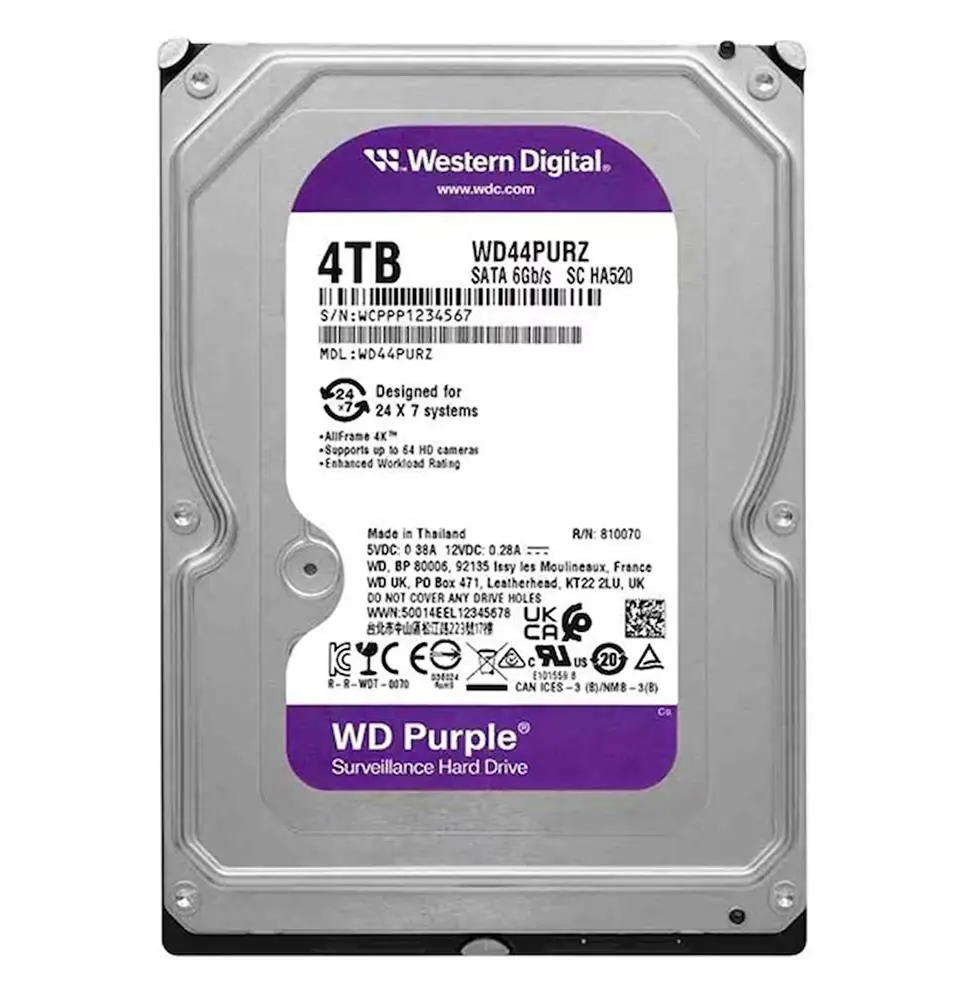 Wd 4Tb 3.5 Purple WD44PURZ Sata3 5400RPM 128MB 7-24 Guvenlık Harddisk (Resmi Distribitör Ürünü)