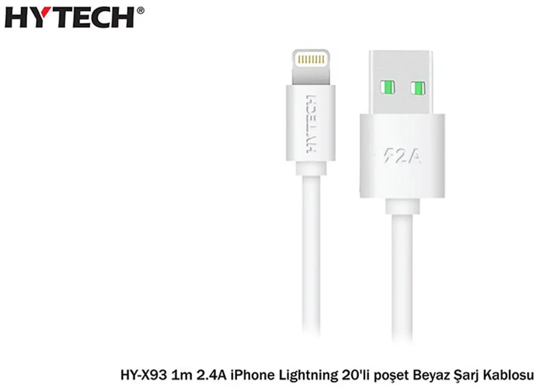 Hytech HY-X93 1m 2.A iPhone Lightning Beyaz Şarj Kablosu 1