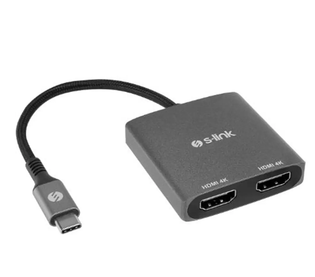 S-link SWV-USBC026 4K@30Hz Gri Metal Type-C to 2 port HDMI Adaptör 1
