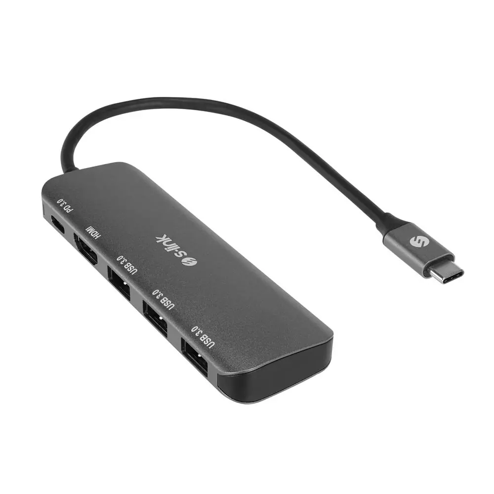 S-link SW-U518 Gri Metal USB 3.. to 3-USB3.0, 1-TypeC PD 1-4K HDMI Adaptör 1