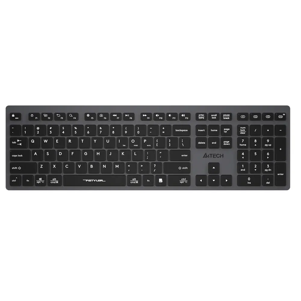 A4 Tech Fstyler FBX50C Gri Bluetooth+2.4G Nano Fn Şarjlı Multimedya Klavye 1
