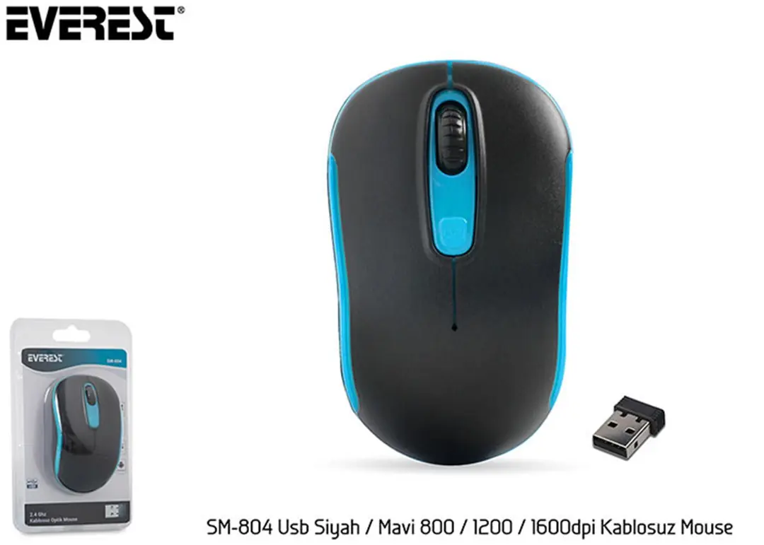 Everest SM-804 Usb Siyah-Mavi 800-1200-1600dpi Kablosuz Mouse 1