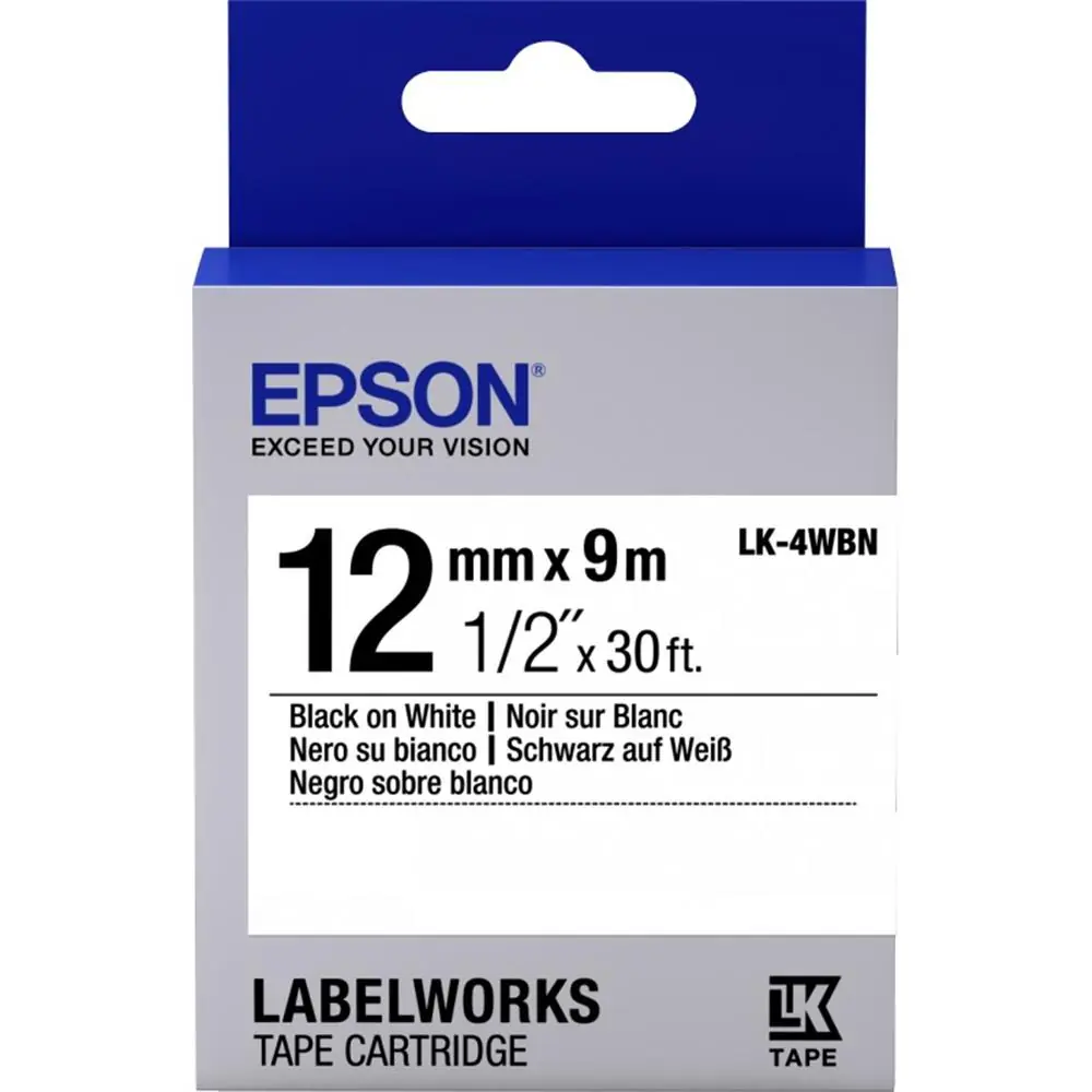 Epson LK-4WBN Standart Beyaz Üzeri Siyah 12mm 9Metre Etiket 1