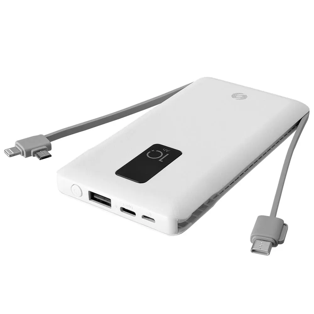 S-link IP-T100C 10000mAh Lightning+Micro+Type C Kablolu Powerbank Beyaz LCDli 1