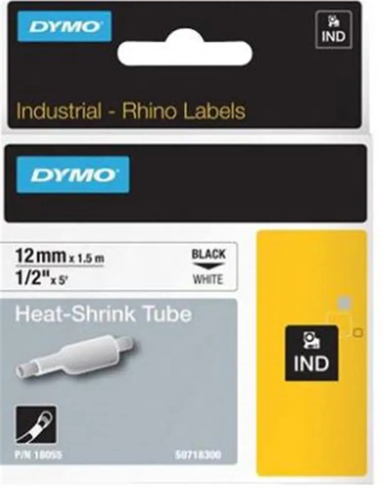DYMO 18055 RhinoPRO Beyaz-Siyah Isıyla Küçülen Şerit 12 mm x 1,5 mt 1