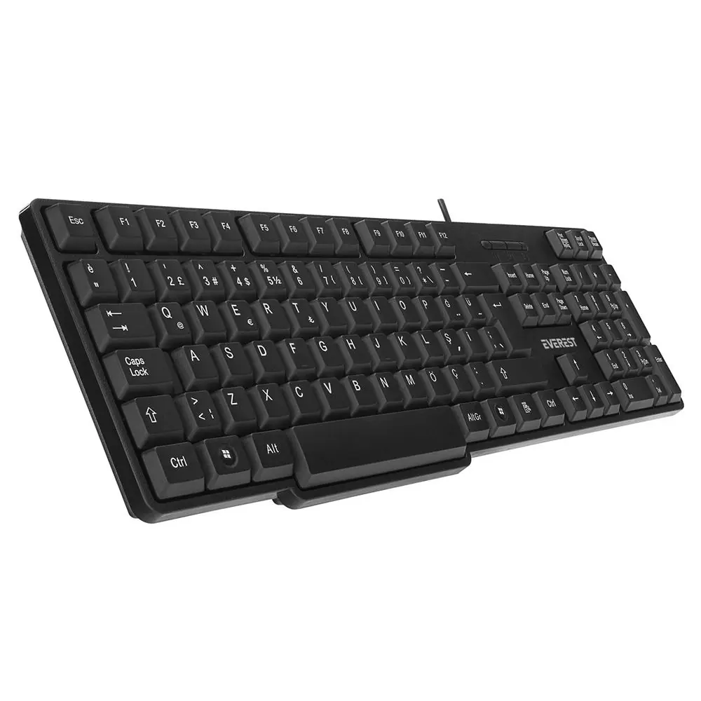 Everest KB-517U Siyah 2MT Bakır Kablolu USB Q Standart Klavye 1