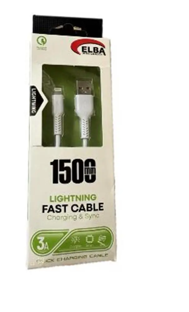 Elba Elb38-L1 1,5Mt  iPhone Lightning Beyaz 3A Hızlı Şarj Kablosu 1