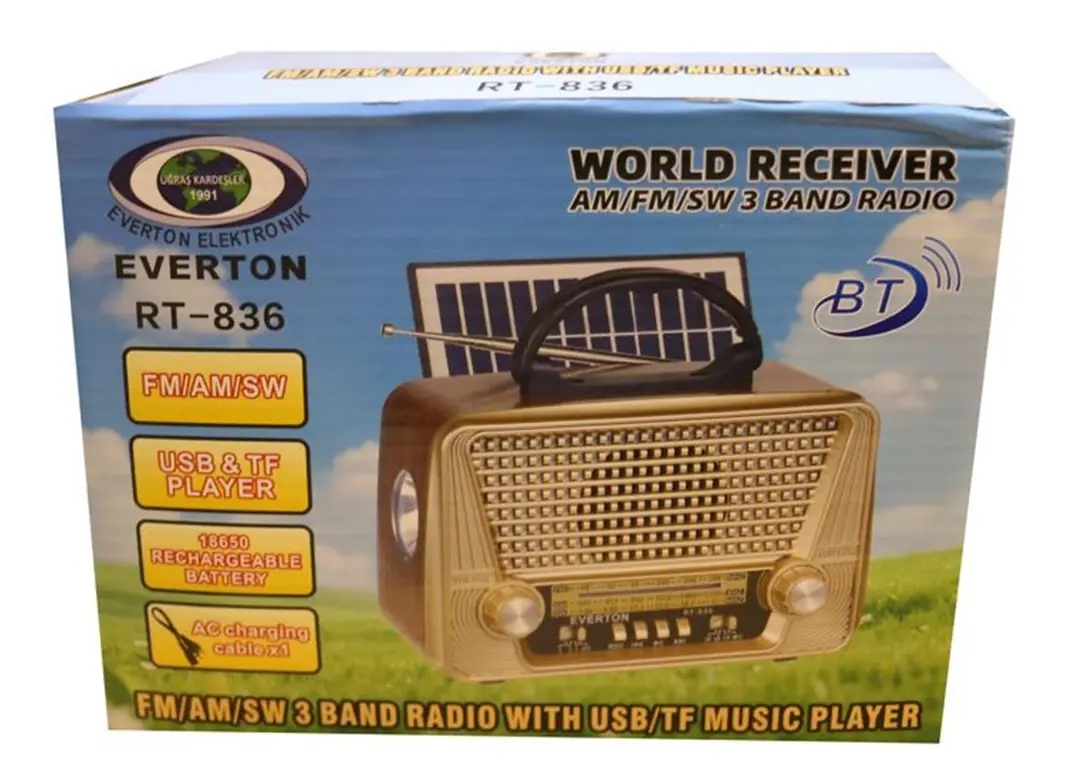 Everton Rt-836  Bluetooth Fm-Usb-Tf-Aux Solarlı Şarjlı Nostaljik Radyo 1