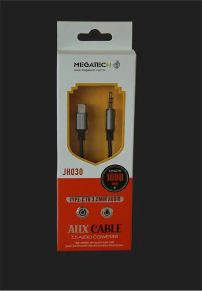 Megatech JH030 1Mt Aux Kablo Çelik TYPE-C 3.5AUX  (kutulu)