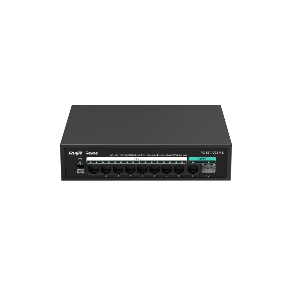 Ruijie-ReyeeRG-ES110GS-P-L 8 Port Poe+ 10-100-1000 Mbps 1 Port 10-100-1000 Mbps Uplink + 1 Port SFP 1