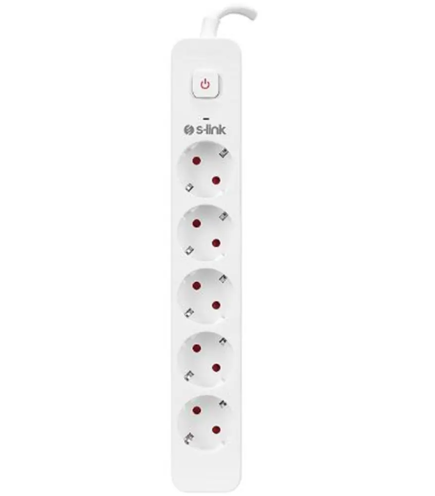 S-link SPG501S 1.5m 1.5mm 100 yüzde  Bakır 750 Joule 5 li Anahtarlı Akım Korumalı Priz