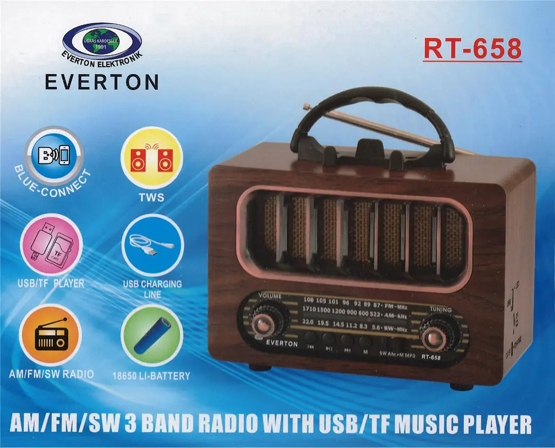 Everton Rt-658  Bluetooth Fm-Usb-Tf-Aux Şarjlı Nostaljik Radyo 1