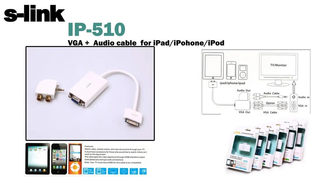 S-link IP-510 Ipad To Vga Ve Audio Adaptör 1