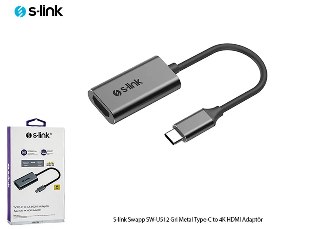 S-link Swapp SW-U512 4K@30Hz Gri Metal Type-C to 4K HDMI Adaptör 1