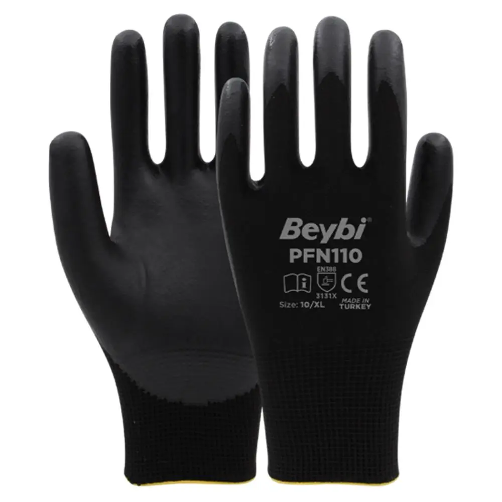 PFN110 10 Beden Siyah Polyester Örgü Üzeri ½ Köpük Nitril Kaplı Eldiven 12li Paket En388 (3131X) 1