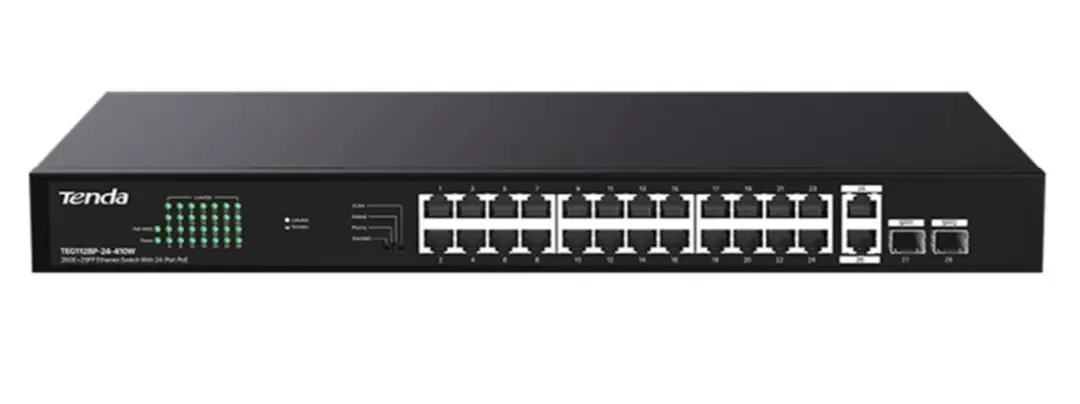 Tenda TEG1128P-24-410W 24 Port Poe+ 10-100-1000 2 Port SFP 2 Port Uplink Switch Çelik Kasa 1