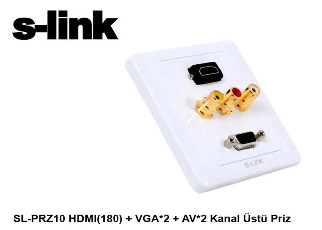 S-link  SL-PRZ10 Hdmı(180) + vga-2 + av-2 Kanal Üst Priz 1