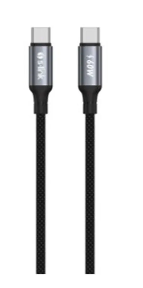 S-link Armor CC-01 60W 1.2m Type-C to Type-C PD Örgülü Metal Başlıklı Siyah Hızlı Şarj Kablosu 1