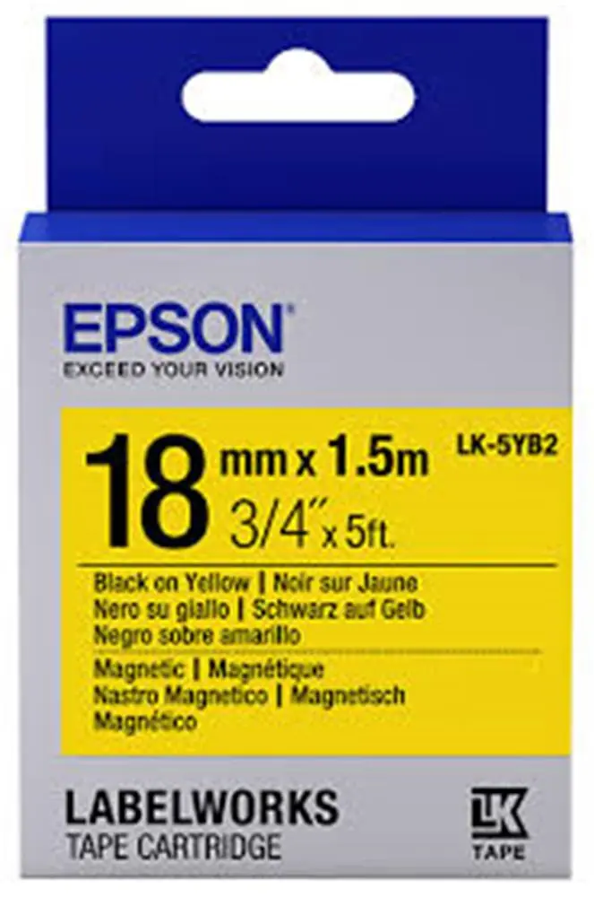 Epson LK-5YB2 Mıknatıslı Sarı Üzeri Siyah 18mm 9Metre Etiket 1