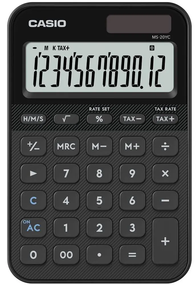 Casio MS-20YC-BK 12 Hane Siyah Masa Üstü Hesap Makinesi