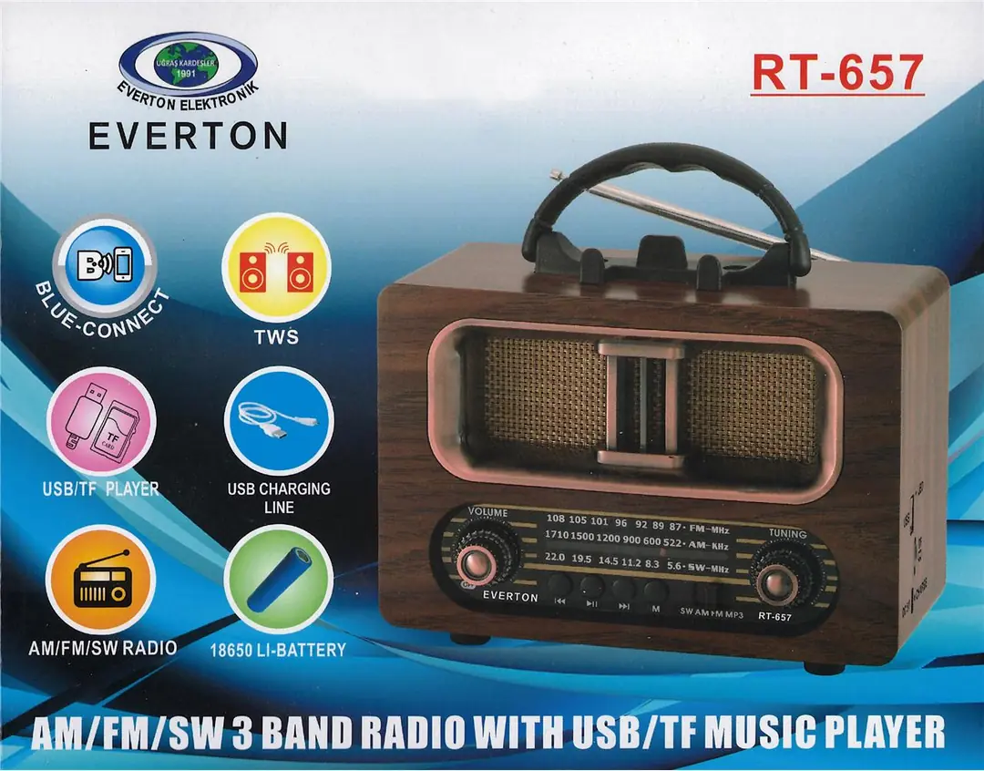 Everton Rt-657  Bluetooth Fm-Usb-Tf-Aux Şarjlı Nostaljik Radyo 1