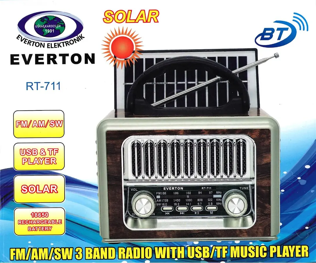 Everton Rt-711-Usb-Tf-Am-Fm-Sw-Tws-Usb Güneş Enerjili  Nostaljik Radyo 1