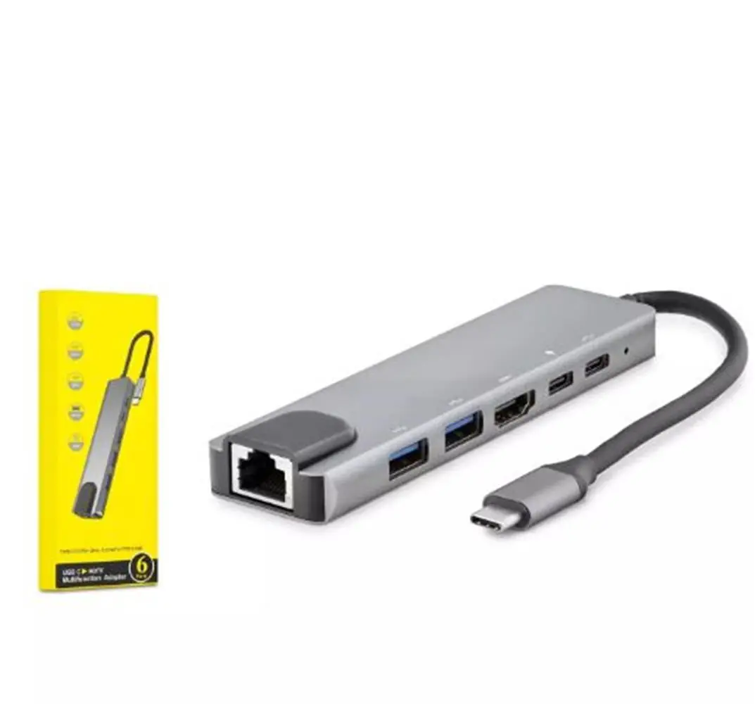 HADRON HDX7791 TYPE-C HDTV COMBO HDMI 4K 30HZ + 2-TYPE-C + 2-USB3.0 + LAN 6IN1 GRİ 1
