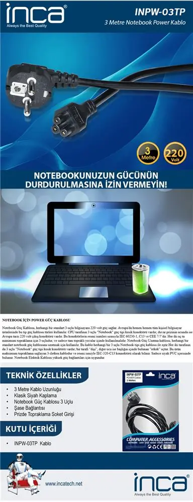 Inca Inpw-03tp 3mt Notebook Power Kablosu 1