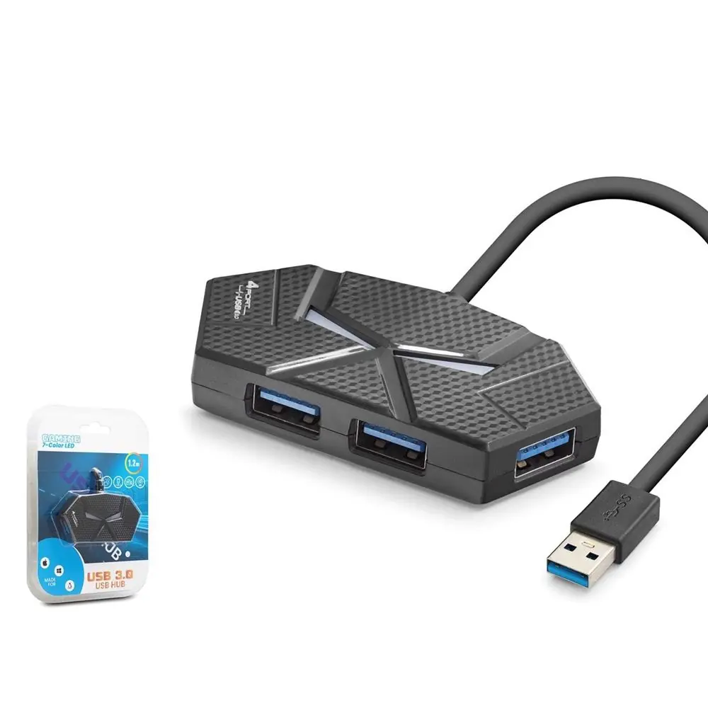 Hadron HDX7050 Gaming 3.0 USB Hub 5Gbps 4x USB-A 3.0 7 Renk LED 4 Port Çoklayıcı 120cm Siyah 1