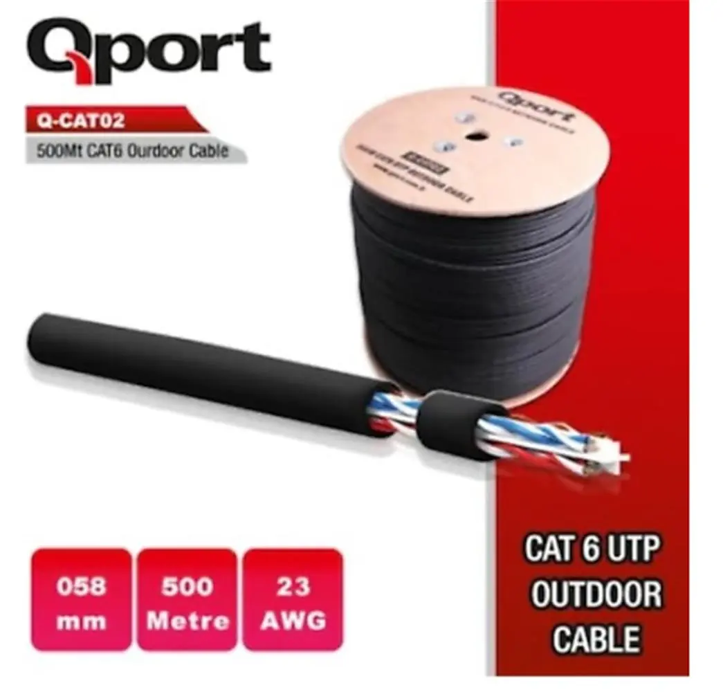 QPORT Q-CATO2 500mt Outdoor Cat6 23AWG 0.58MM Dış Mekan Kablo 1